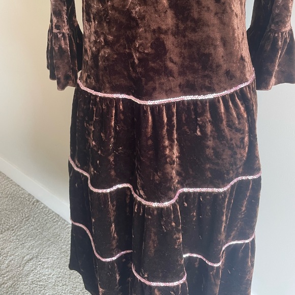 dark brown fairy core whimsy goth velvet vintage beaded dress - Picture 3 of 4
